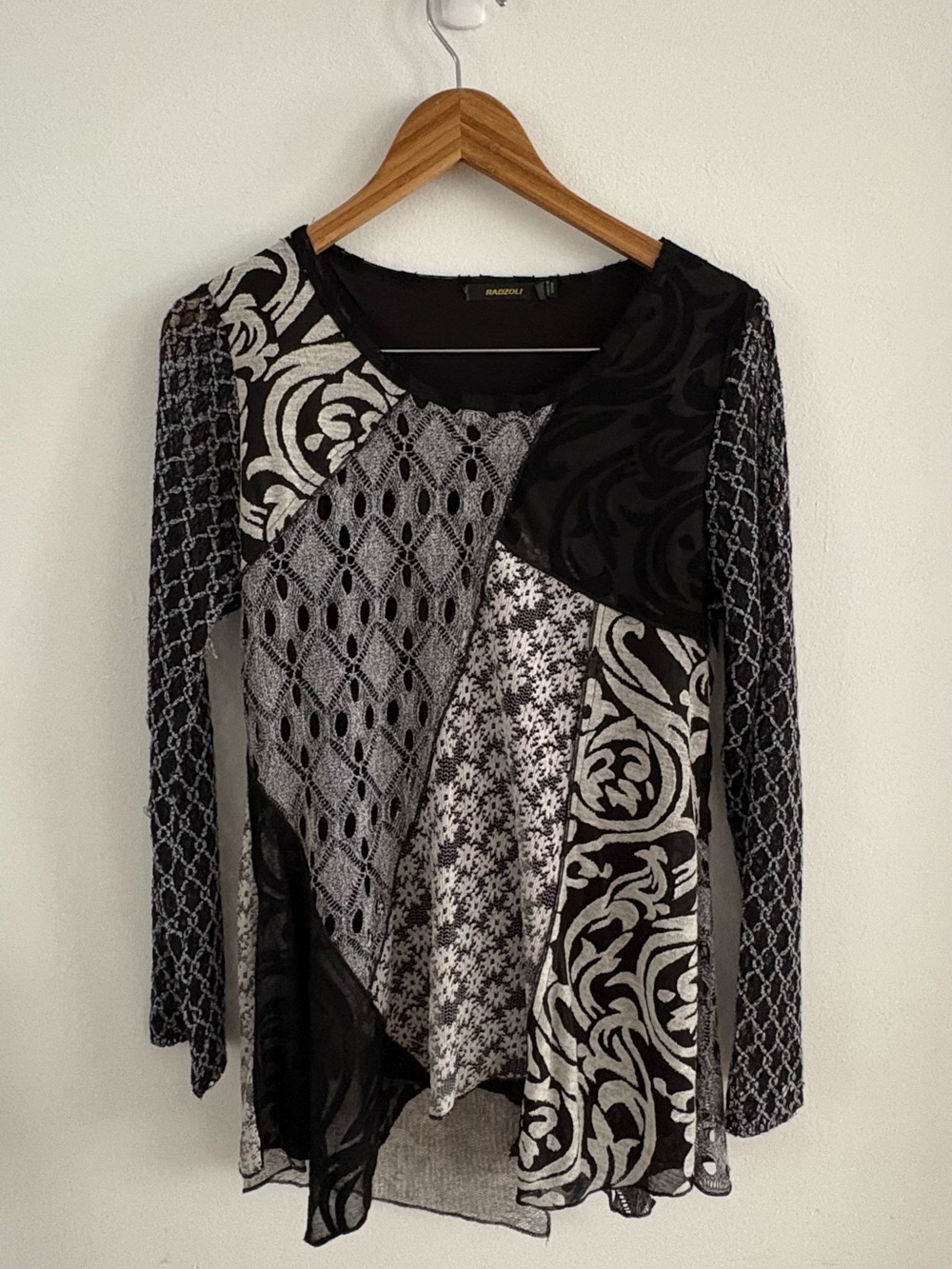 Radzoli Black & Gray Patchwork Long-Sleeve Top